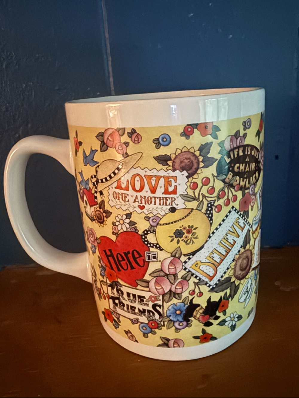 Vintage Mary Engelbreit "Love One Another" Ceramic Coffee Mug 12oz